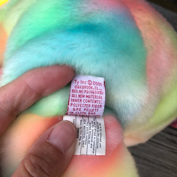 The Beanie Buddies Collection by TY 2001 B.B. Tie Dye Birthday Buddy Bear💛💙🩷 - Picture 9 of 14